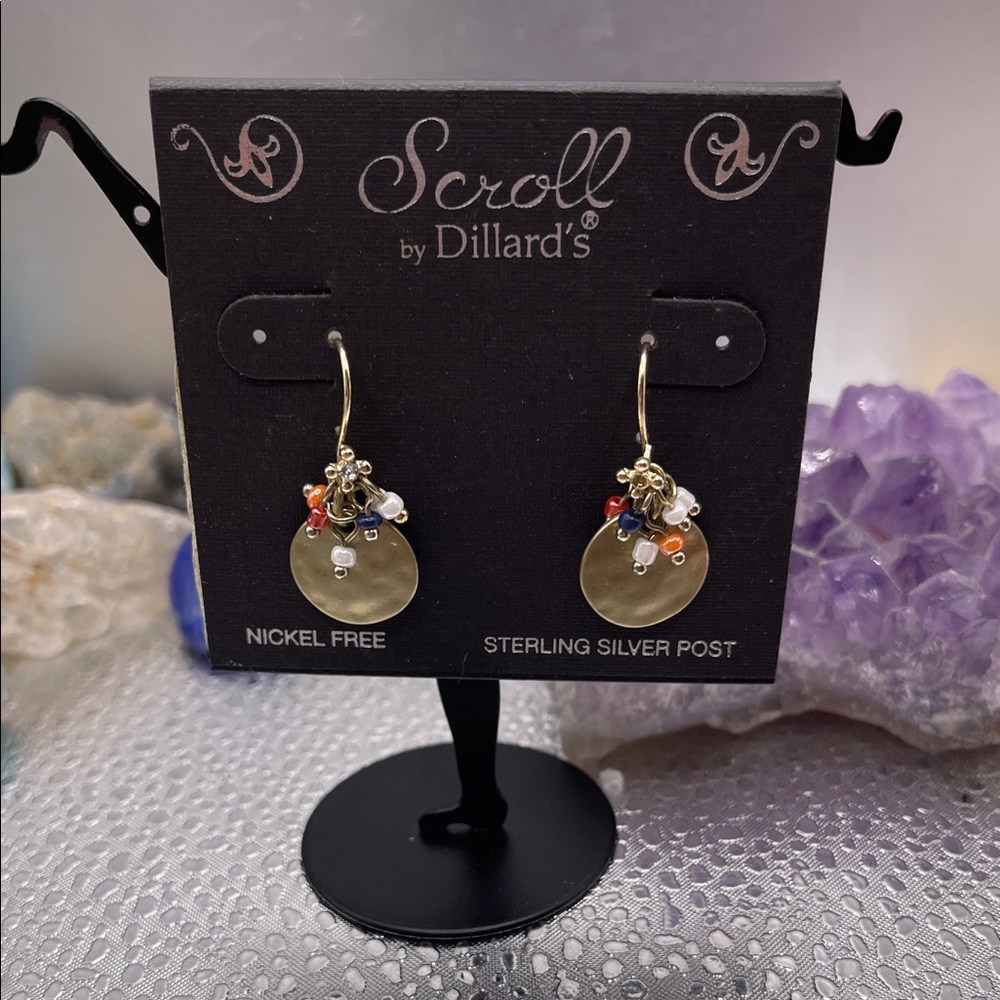 3.4.26-24 NWT Hammered Goldtone Multicolor Beaded Eurostyle Earrings